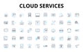 Cloud services linear icons set. Integration, Scalability, Accessibility, Reliability, Security, Efficiency, Flexibility Royalty Free Stock Photo