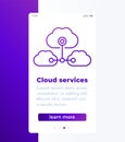 Cloud services, saas mobile banner with line icon Royalty Free Stock Photo