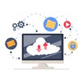 Cloud services and technology, storage solution, data exchange, online network concept, flat illustration