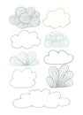 Cloud set doodle. Vector flat design. Collection of cloud for use in as logo or weather icon. Royalty Free Stock Photo