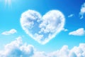 Cloud in shape of heart on blue sky background for Valentine's Day. Generative AI Royalty Free Stock Photo