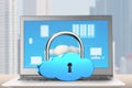 Cloud shape lock and laptop Royalty Free Stock Photo