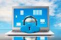 Cloud shape lock with laptop on table Royalty Free Stock Photo