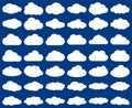 Cloud shape. Vector set of clouds silhouettes isolated on blue Royalty Free Stock Photo