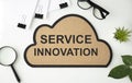 Cloud-shaped board with text Service Innovation