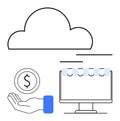 Cloud-based E-commerce Concept With Online Storefront, Hand With Coin, and Digital Connection Royalty Free Stock Photo