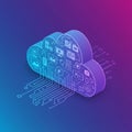A cloud-shaped graphic featuring a digital theme is depicted against a gradient Royalty Free Stock Photo