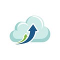 Cloud-shaped icon featuring two upward-pointing arrows, one blue and one green, Royalty Free Stock Photo