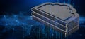 Cloud shaped network server rack on blue background. 3D illustration Royalty Free Stock Photo