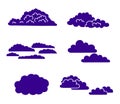 Cloud shapes collection. Set of Cloud icons different forms. Vector filled illustration isolated on white Royalty Free Stock Photo