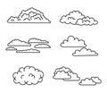 Cloud shapes collection. Set of Cloud icons different forms. Vector outline illustration isolated on white Royalty Free Stock Photo