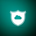 Cloud and shield icon isolated on green background. Cloud storage data protection. Security, safety, protection, privacy Royalty Free Stock Photo