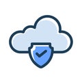 Cloud shield security verified and secured single isolated icon with dash or dashed line style