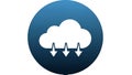 White Cloud Icon with Downward Arrows Inside a Blue Gradient Circle Keywords: cloud, data, download, storage Royalty Free Stock Photo