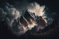Cloud-shrouded mountain majesty. AI generated Royalty Free Stock Photo