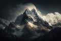 Cloud-shrouded mountain majesty. AI generated Royalty Free Stock Photo