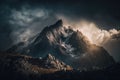 Cloud-shrouded mountain majesty. AI generated Royalty Free Stock Photo