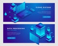 Cloud sistems and data processing concept banner template