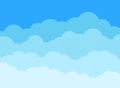 Cloud and sky background in flat style. Cartoon blue cloudy panorama. Cloudscape decorative texture backdrop. Nature heaven Royalty Free Stock Photo