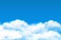 Cloud sky background. Vector realistic white clouds on blue sky