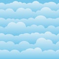 Cloud sky cartoon background. Blue sky with white clouds flat poster or flyer, cloudscape panorama pattern vector. Seamless Royalty Free Stock Photo