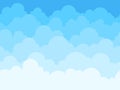 Cloud sky cartoon background. Blue sky with white clouds flat poster or flyer, cloudscape panorama pattern vector Royalty Free Stock Photo