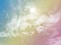 Cloud and sky with a pastel rainbow colored background. Royalty Free Stock Photo