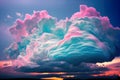 a cloud that is in the sky with a pink and blue color scheme on it\'s side and a blue sky with a few clouds Royalty Free Stock Photo