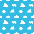 Cloud sky seamless pattern. Cartoon blue air landscape light summer kid background cloudy spring decoration. Vector