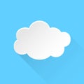 Cloud sky vector icon. Clouds with shadow flat vector illustration. Cartoon bubble business concept pictogram on blue background.