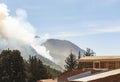 Cloud of smoke caused by a forest fire in the mountains of the Yungas region in Bolivia