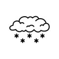 Cloud with snowflakes outline icon. Editable stroke.