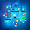 Cloud solution concept with different devices and icons Royalty Free Stock Photo