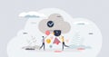 Cloud storage access as data upload to server database tiny person concept