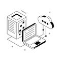 Cloud based data storage system with server and device connectivity trendy isometric illustration Royalty Free Stock Photo