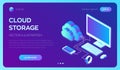 Cloud storage. Cloud Computing Technology Isometric Concept with Computer, Smartphone and Smart Watch Icons. Data transfers on Int Royalty Free Stock Photo