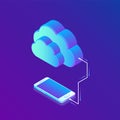 Cloud storage. Cloud Computing Technology Isometric Concept with Smartphone Icons. Data transfers on Internet from Royalty Free Stock Photo