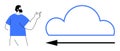 Cloud Data Storage Concept with Person Pointing at Cloud Symbol and Arrow Indicating Data Flow Royalty Free Stock Photo