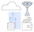 Cloud Storage, Financial Growth, Digital Wallet, and Success Concept with Minimal Icons Royalty Free Stock Photo