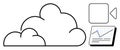 Cloud storage concept featuring cloud icon, data analytics chart, and video content block Royalty Free Stock Photo