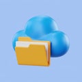 Cloud storage concept represented by a floating 3d blue cloud and yellow folder Royalty Free Stock Photo