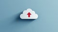 Cloud storage concept with upload arrow symbol on blue background highlighting digital data management solutions Royalty Free Stock Photo