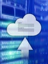 Cloud storage, data access, login and password request window on server room background. Internet and technology concept Royalty Free Stock Photo