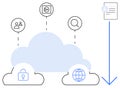 Cloud Data Sharing and Security Concept with Icons of File Download, Privacy, and Global Connectivity Royalty Free Stock Photo