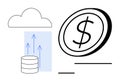 Cloud Storage with Data Transfer Arrows and Coin Representing Financial Growth Royalty Free Stock Photo