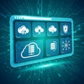 Cloud storage data transfer security shield server integration Royalty Free Stock Photo