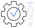 Cloud Computing Concept with Gear, Check Mark, and Upload Icon for Data Synchronization and Backup Royalty Free Stock Photo