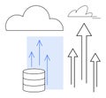 Cloud Computing and Data Growth Concept with Arrows and Database Icon Royalty Free Stock Photo
