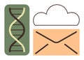 Cloud storage, DNA helix, and envelope symbolizing science, communication, and digital innovation Royalty Free Stock Photo