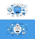 Cloud storage. Flat line color hero images and hero banners design concept